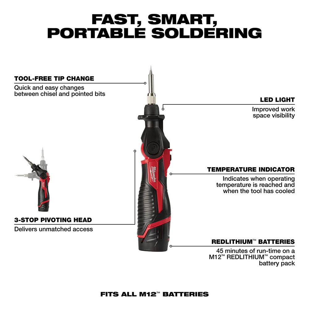 Milwaukee 2488-21 M12 12V Cordless Pivoting Head Soldering Iron Kit