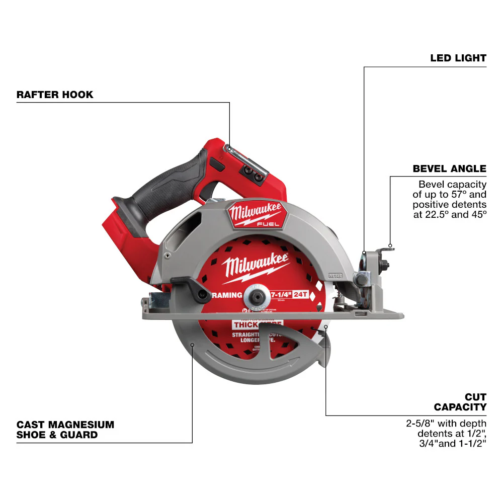 Milwaukee 2834-20TK M18 FUEL 18V 7-1/4 Circular Saw w/ Thick Kerf blade