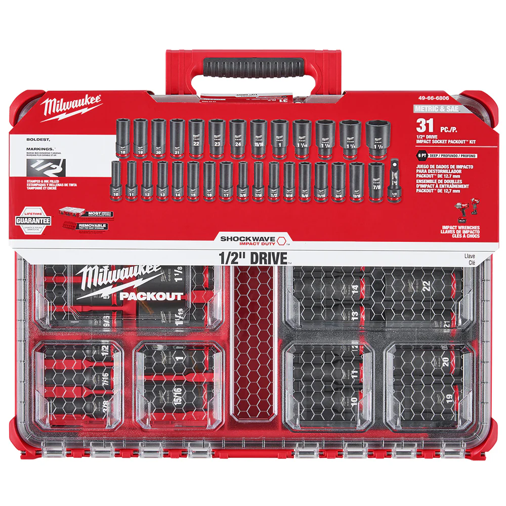 Milwaukee 49-66-6806 SHOCKWAVE 1/2 Impact Duty Socket PACKOUT Set - 31 PC