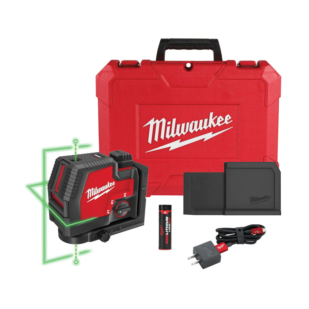 Milwaukee 3522-21TP USB Green Cross Line & Plumb Points Laser w/ Tri-pod