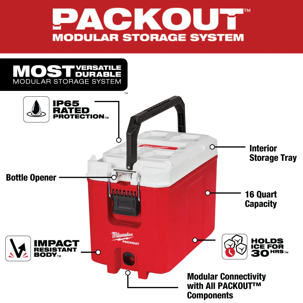 Milwaukee 48-22-8460 PACKOUT 16 Quart Hard Sided Impact Resistant Compact Cooler