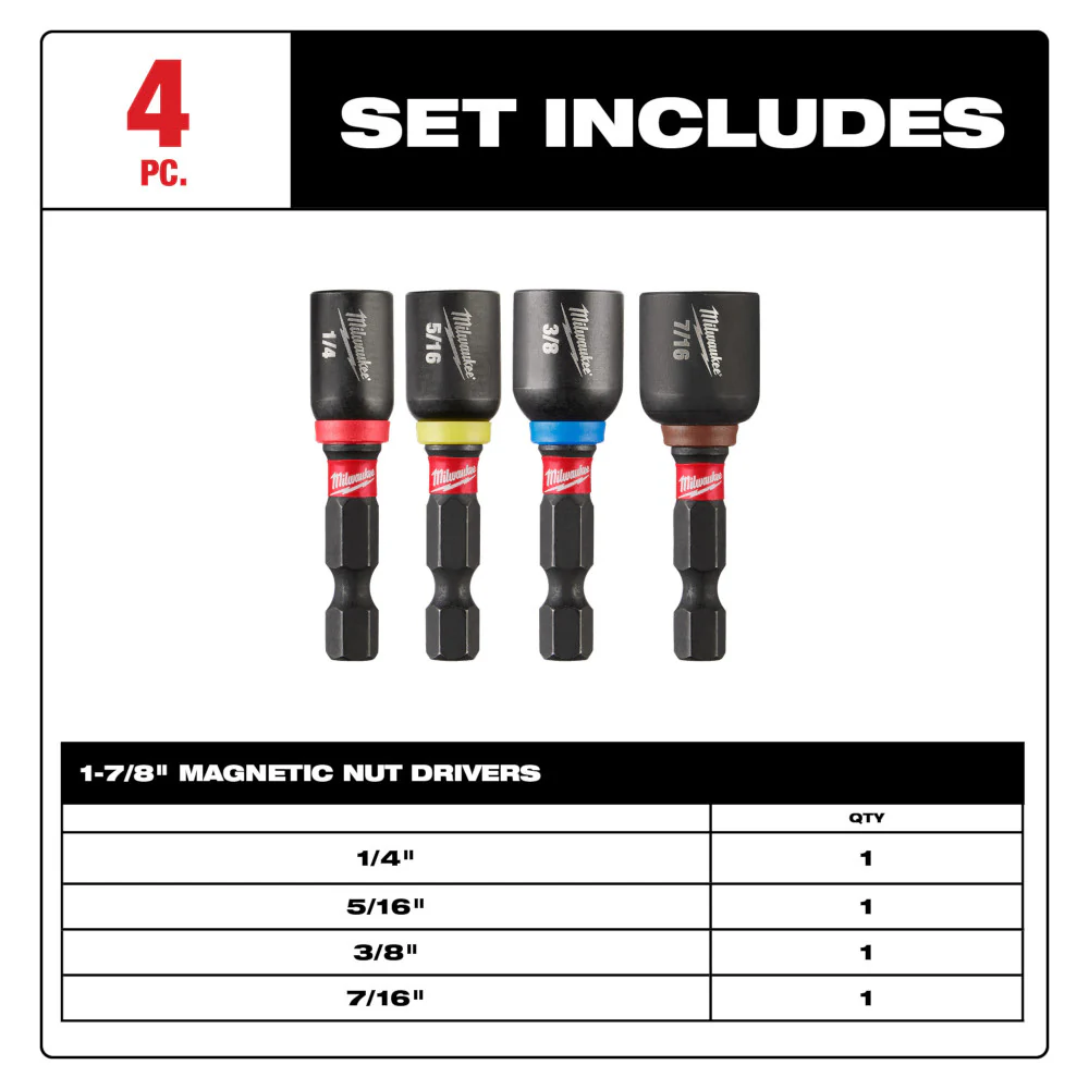 Milwaukee 49-66-4562 1-7/8 SHOCKWAVE Impact Duty Magnetic Nut Driver - 4 PC
