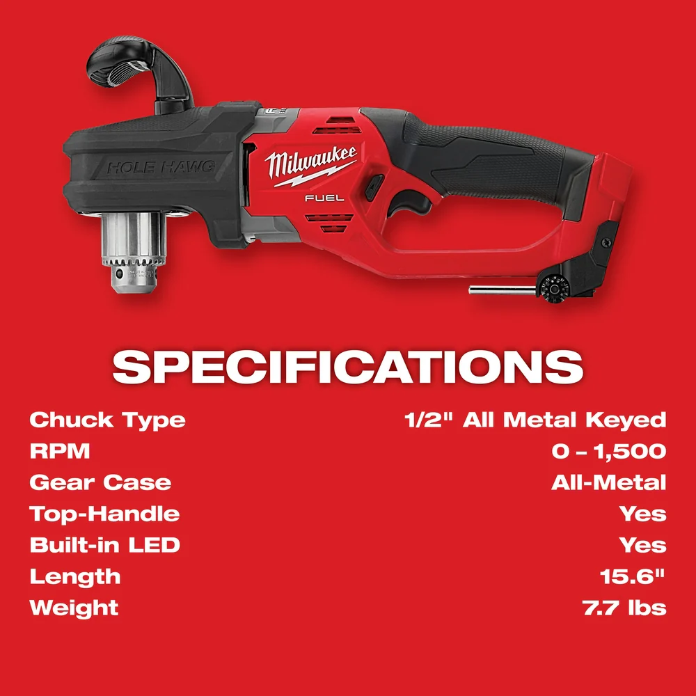 Milwaukee 2807-20 M18 FUEL 18V 12 HOLE HAWG Right Angle Drill -Bare Tool