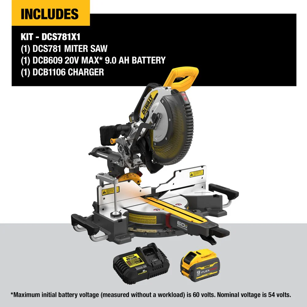DeWALT DCS781X1 60V 12 MAX Brushless Li-Ion Double Bevel Sliding Miter Saw
