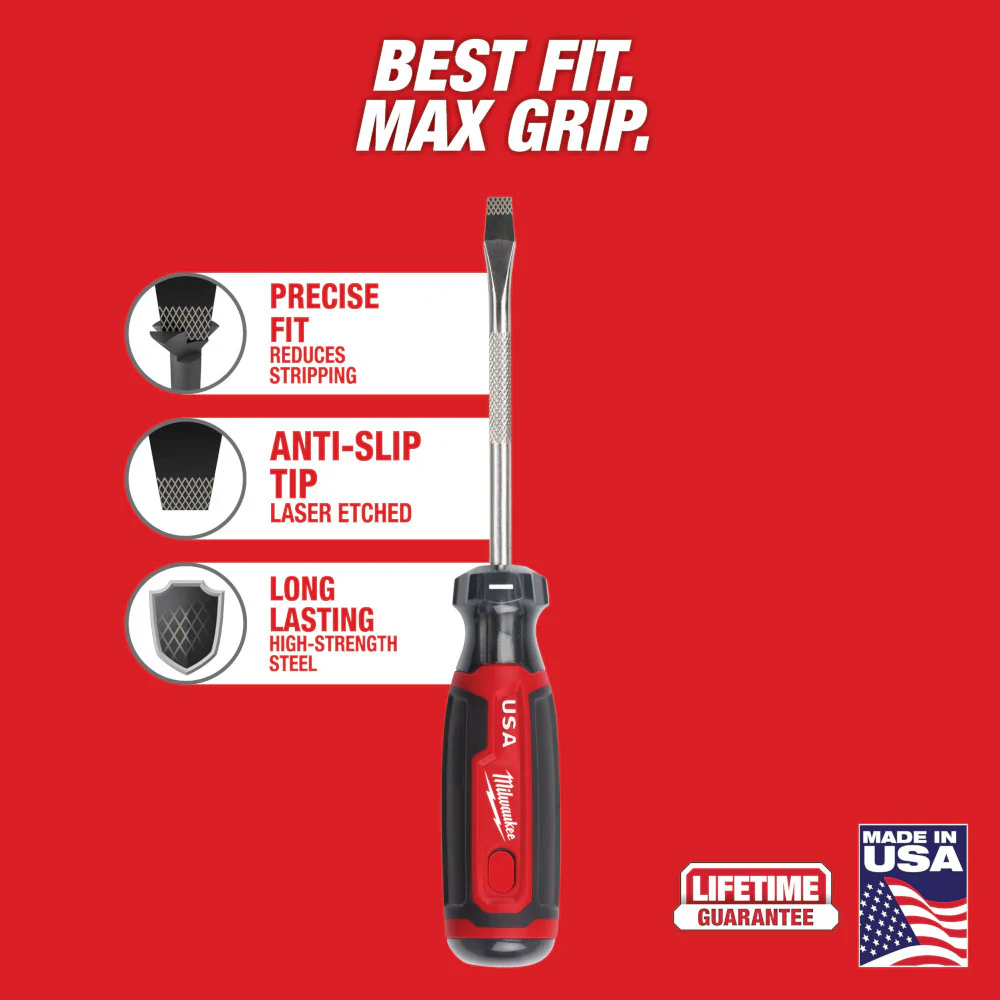 Milwaukee MT206 1/4 Slotted 4 Cushion Grip Screwdriver - Made In USA