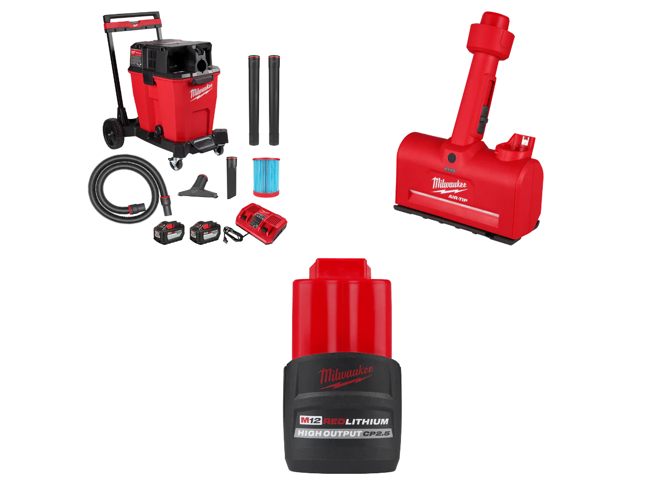 Milwaukee 0930-22HDAT M18 FUEL 18V 12 Gallon Vacuum w/ M12 Nozzle and Battery