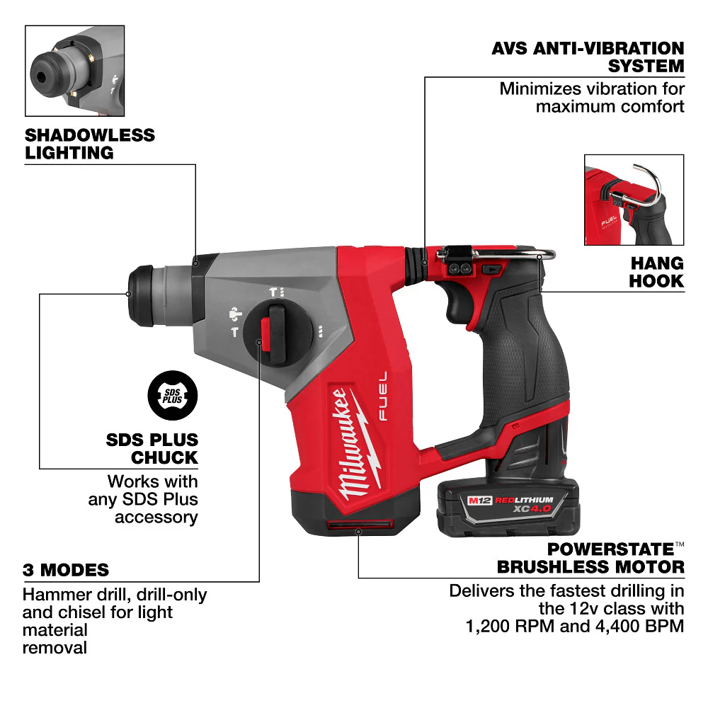 Milwaukee 2508-21XC M12 FUEL 12V 5/8 SDS Plus Rotary Hammer Kit