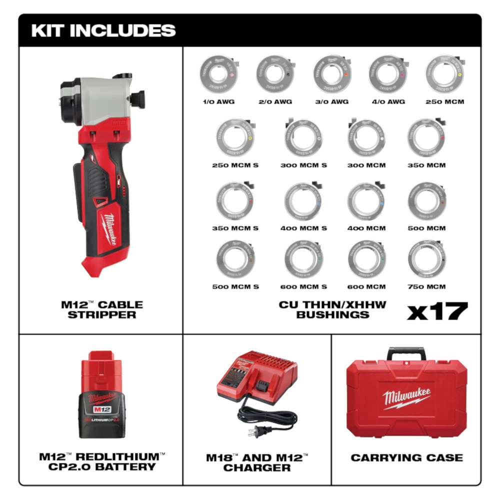 Milwaukee 2435CU-81 M12 12V Cable Stripper Kit for Copper Thhn/Xhhw - Recon