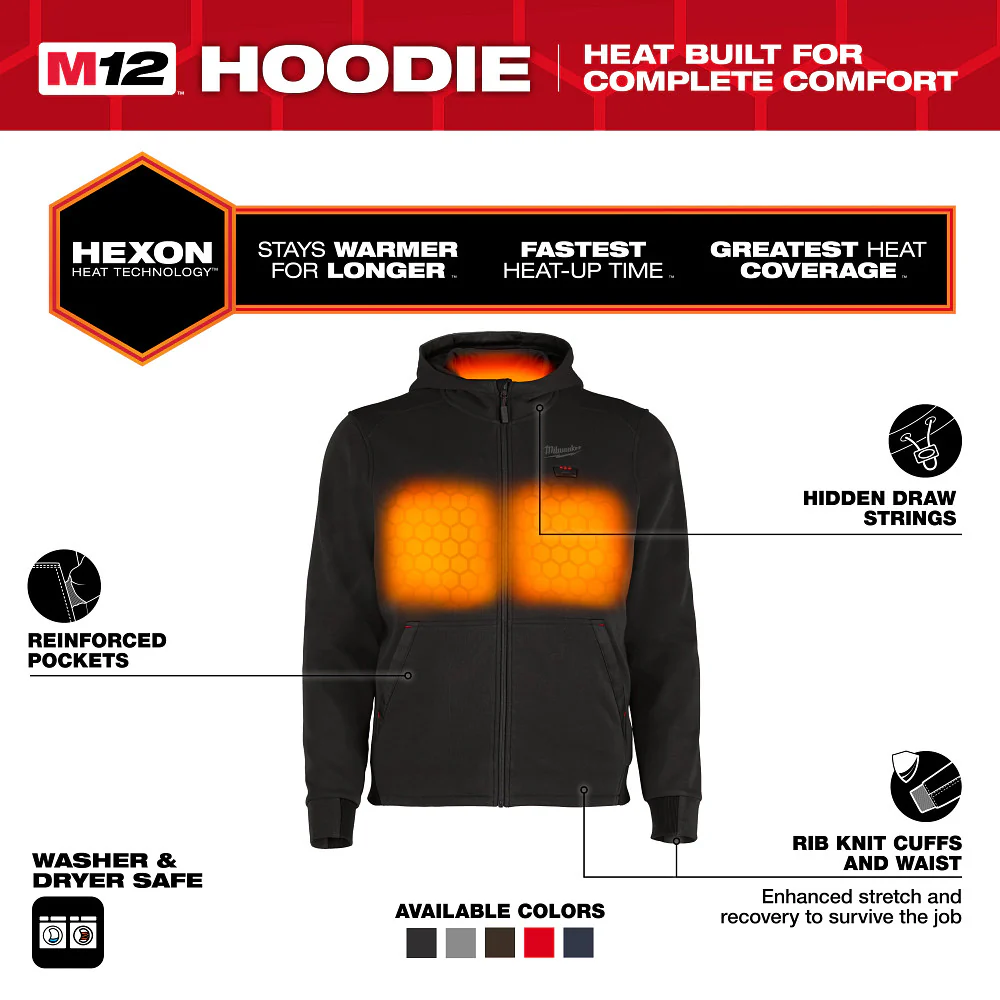 Milwaukee M200B-21M M12 12V Heated Hoodie - Black Medium Comfortable Fit