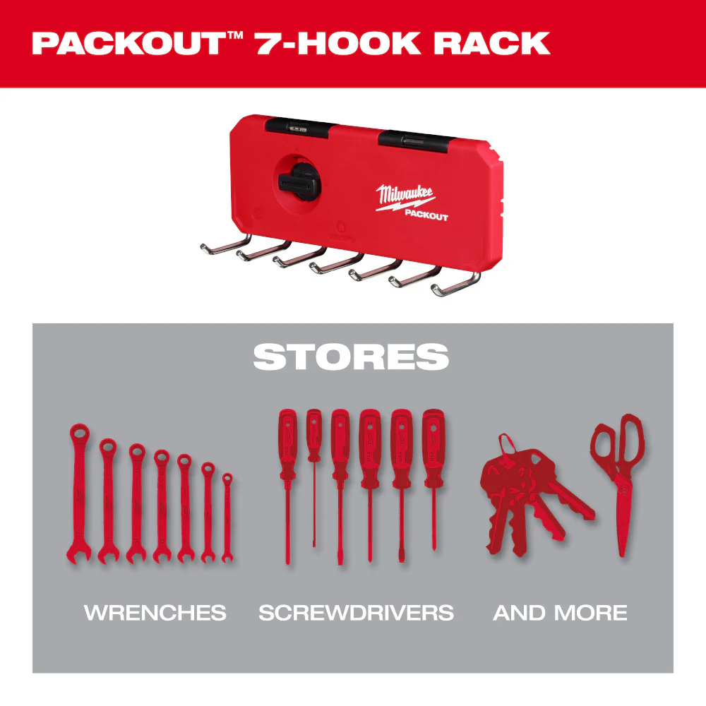 Milwaukee 48-22-8329 PACKOUT 7 Hook Wall Mounted Rack