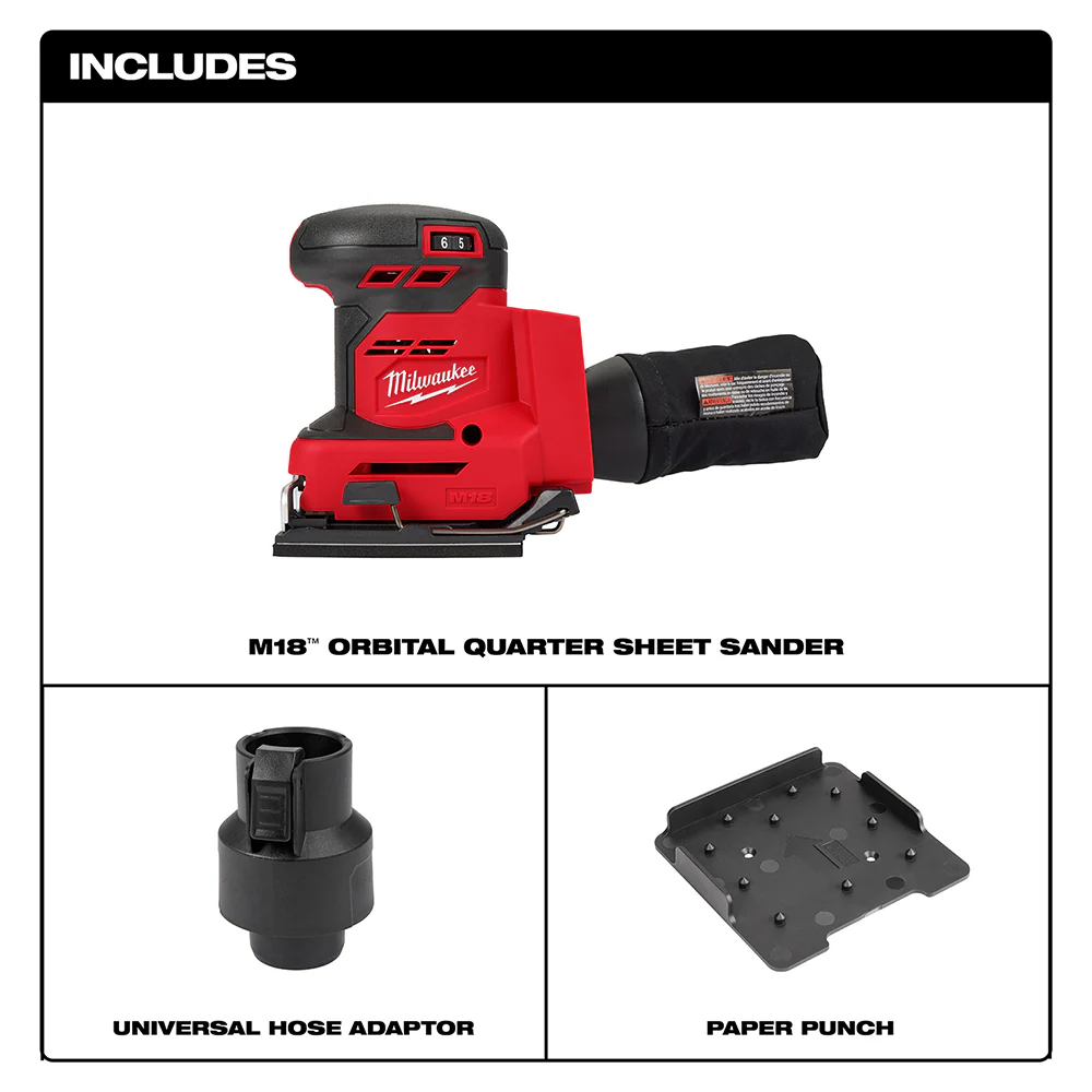 Milwaukee 2649-80 M18 18V 1/4 Cordless Orbital Sheet Sander - Bare Tool
