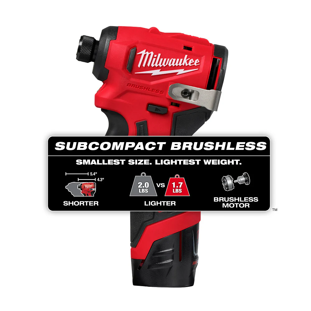 Milwaukee 3450-22 M12 12V 1/4 Subcompact Brushless Hex Impact Driver Kit