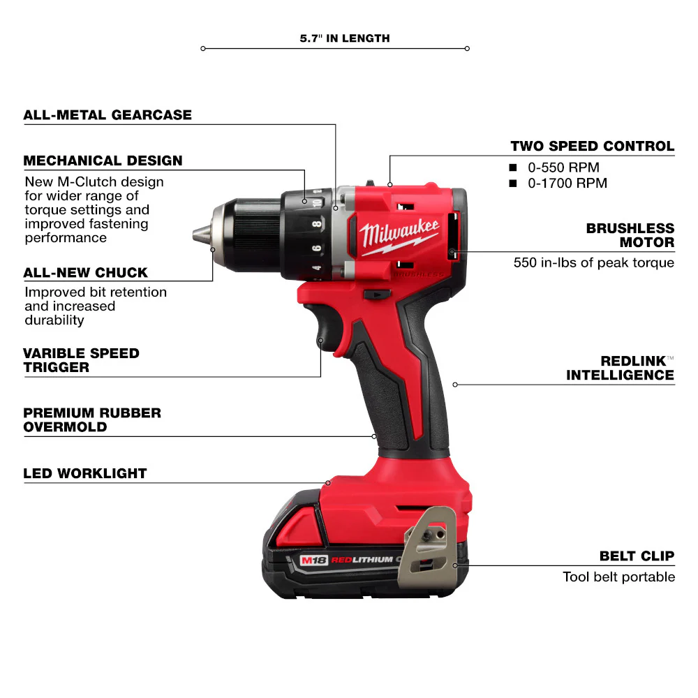 Milwaukee 3692-22CT M18 18V Compact Brushless 2 Tool Drill/Driver Combo Kit