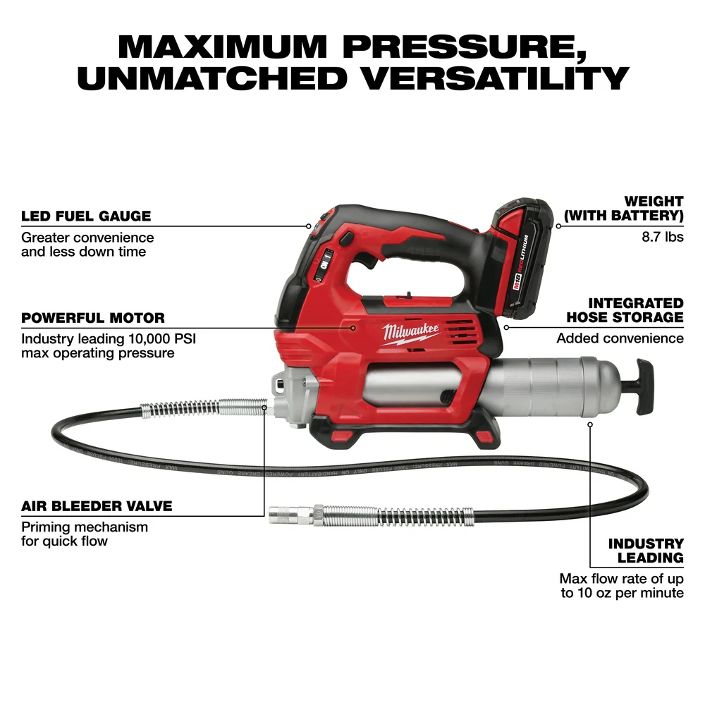Milwaukee 2646-22CT M18 18V 2-Speed 48-Inch Hosae Grease Gun w/ Batteries