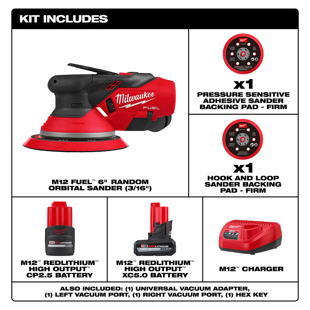 Milwaukee 2585-22CX M12 FUEL 12V 6 Random Orbital Sander Kit (3/16)