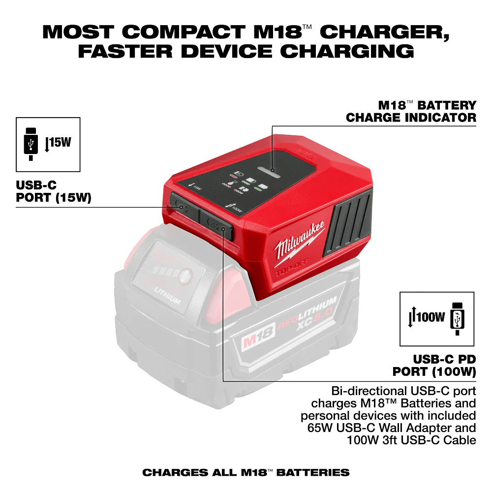 Milwaukee 2847-20 M18 18V TOP-OFF Charger & Power Supply
