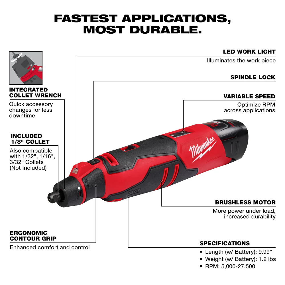 Milwaukee 2525-21 M12 12V Li-Ion Cordless Brushless Rotary Tool Kit