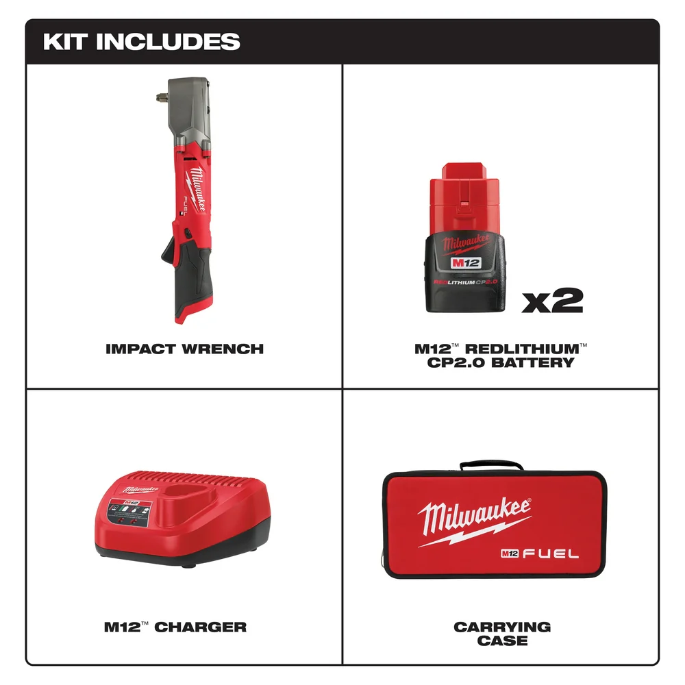 Milwaukee 2564-22 M12 FUEL 12V 3/8 Cordless Right Angle Impact Wrench Kit