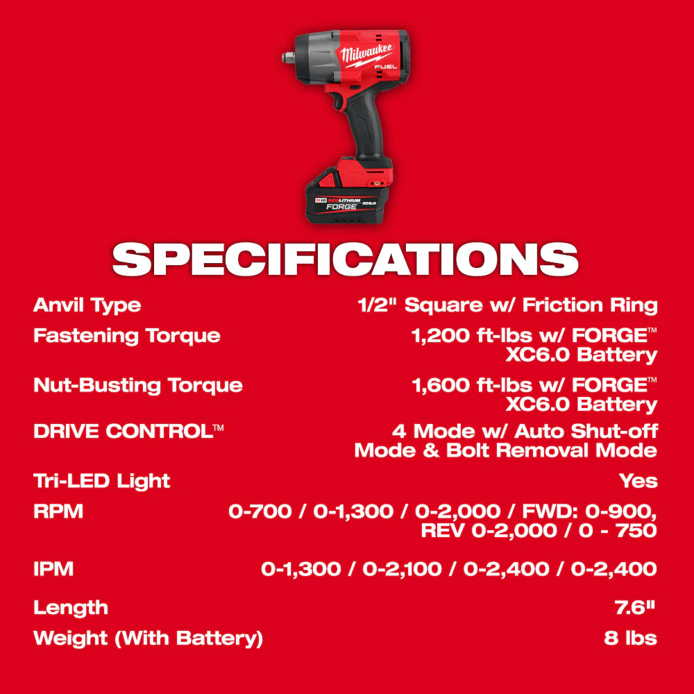 Milwaukee 2967-21F M18 FUEL 18V 1/2 High Torque Impact Wrench FORGE Kit