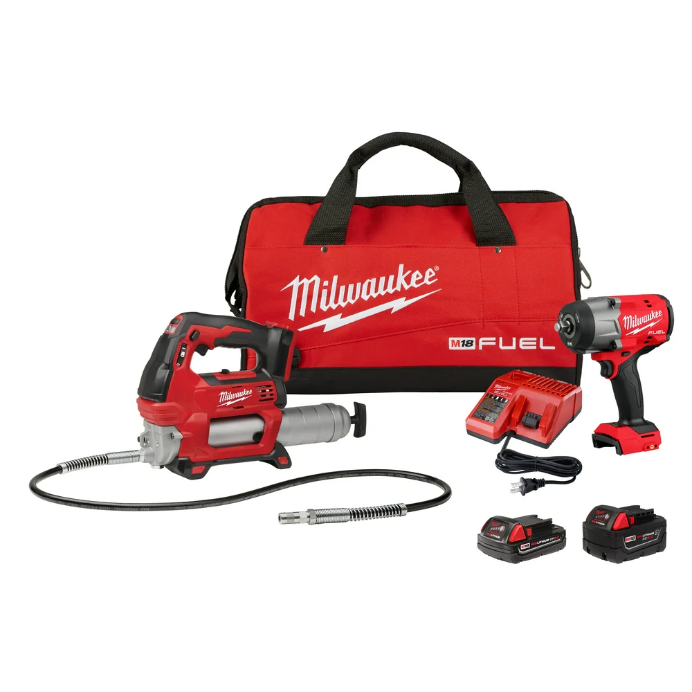 Milwaukee 2967-22GG M18 FUEL 18V 1/2 HTIW Friction Ring & Grease Gun Combo Kit