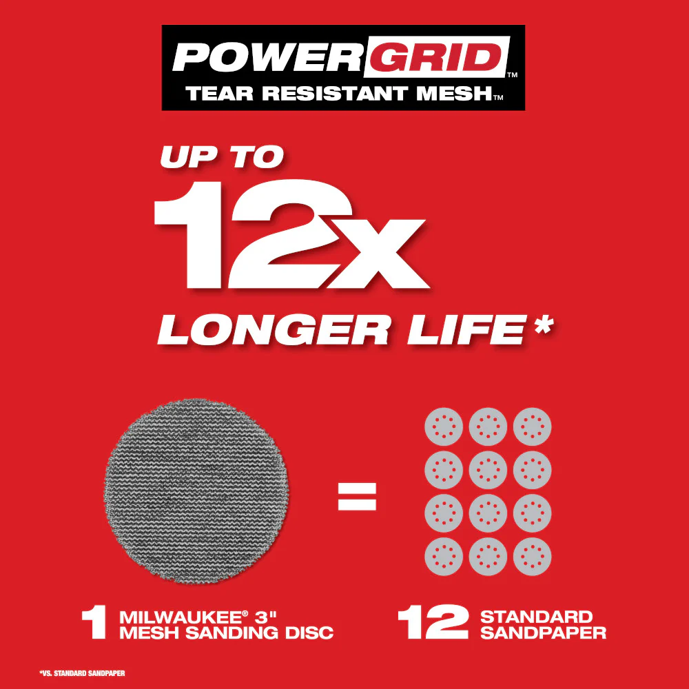 Milwaukee 48-80-6150 3 150 Grit Mesh Sanding Discs with POWERGRID � 12 pk
