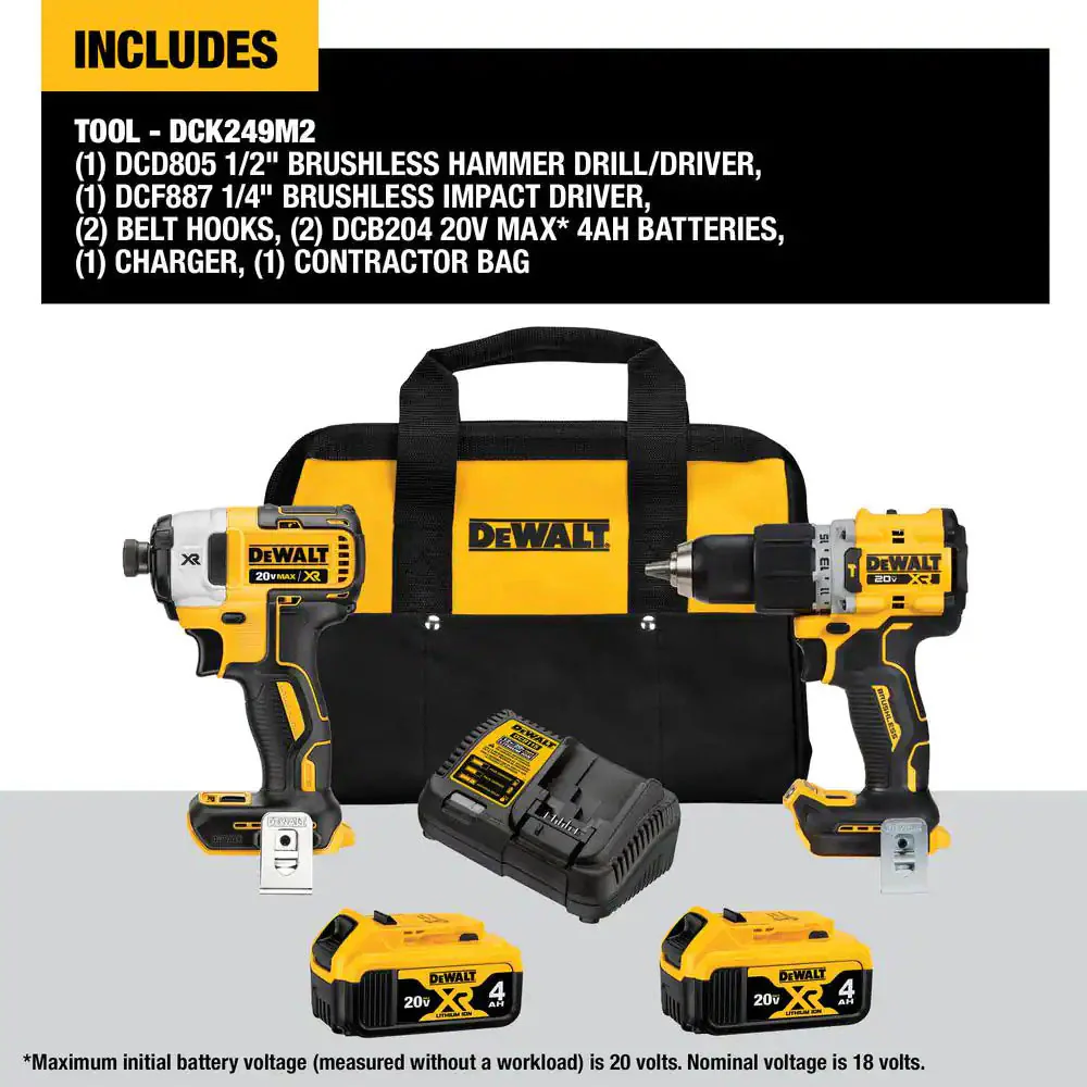 DeWALT DCK249M2 20V MAX XR Brushless Cordless Li-Ion 2 Tool Combo Kit