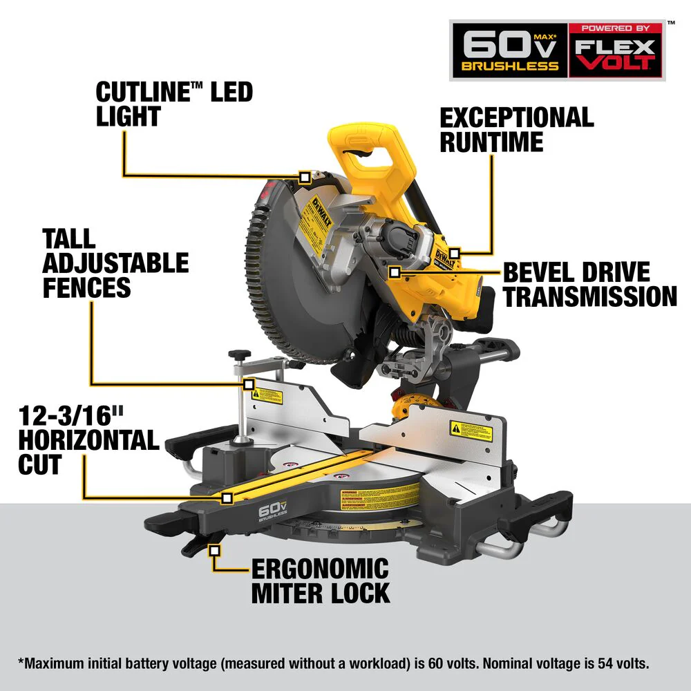 DeWalt DCS781B 60V 12 Cordless Double Bevel Sliding Miter Saw - Bare Tool