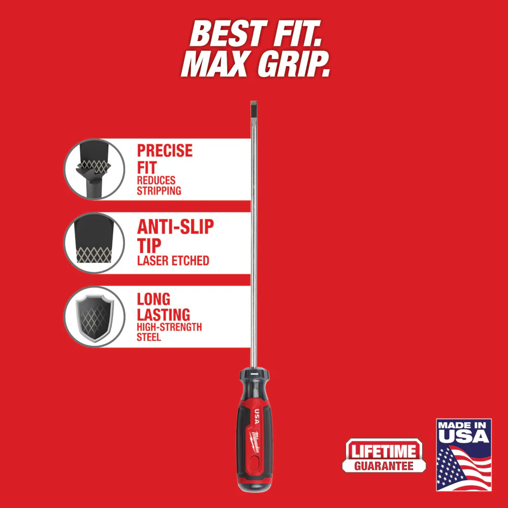 Milwaukee MT213 3/16 Cabinet 8 Cushion Grip Screwdriver - Made In USA