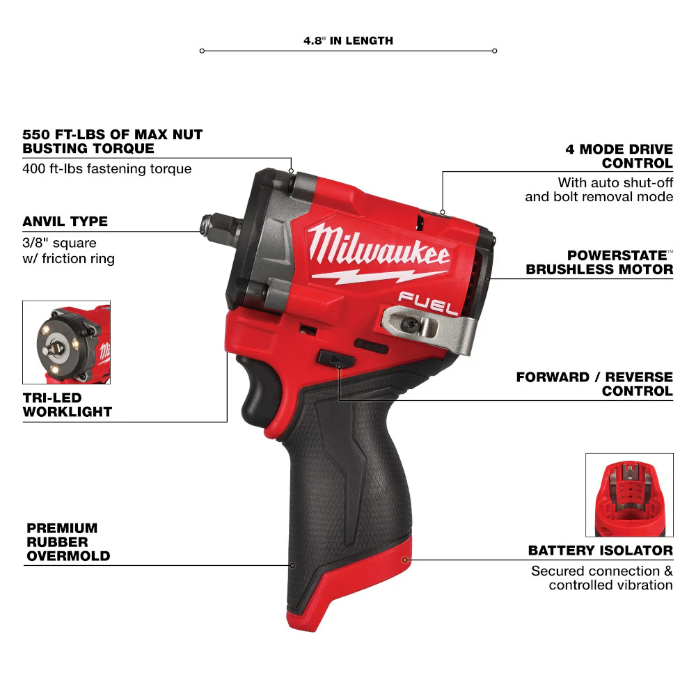 Milwaukee 3453-20x5 M12 FUEL 12V 3/8 Impact Wrench / Impact Driver Bundle