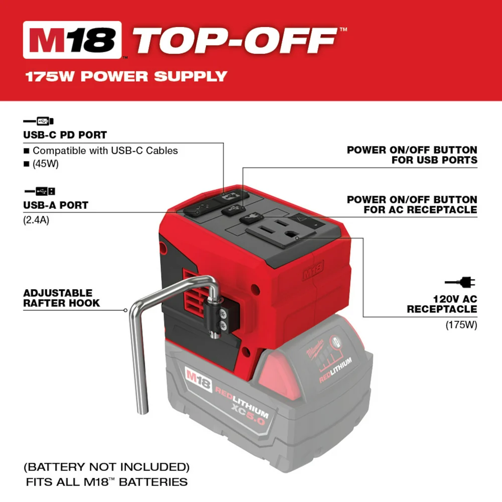 Milwaukee 2846-20BT5 M18 Top Off Power Supply w/ XC5.0 Capacity Battery - 2 PK