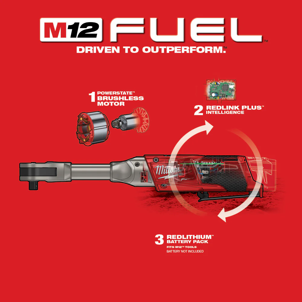 Milwaukee 2560-80 M12 FUEL 3/8 Cordless Extended Reach Ratchet - Bare Tool