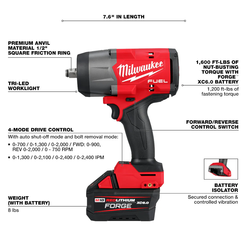 Milwaukee 2967-21F M18 FUEL 18V 1/2 High Torque Impact Wrench FORGE Kit