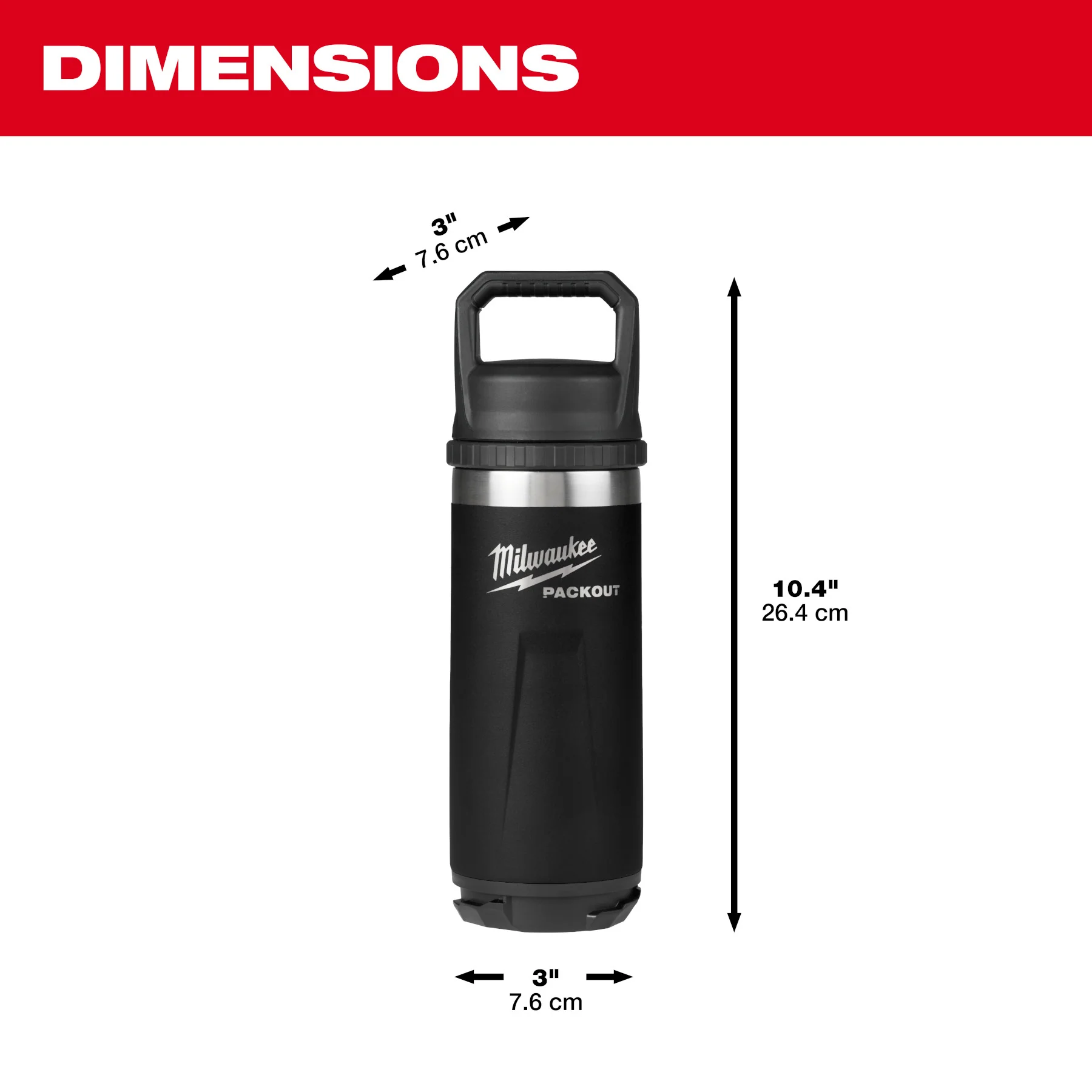 Milwaukee 48-22-8382B PACKOUT 18oz Black Insulated Bottle with Chug Lid