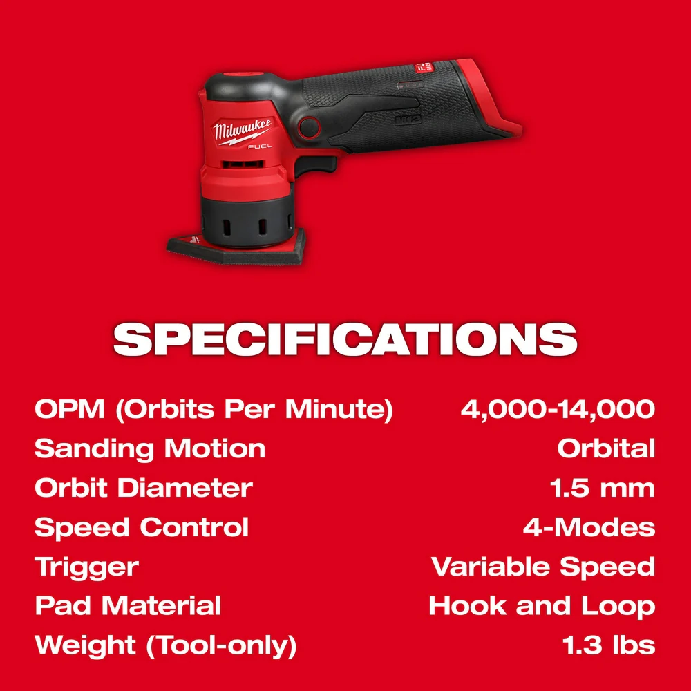 Milwaukee 2531-20 M12 FUEL 12V Cordless Orbital Detail Sander - Bare Tool