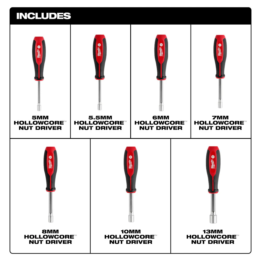 Milwaukee 48-22-2448 Metric HollowCore Nut Driver Set - 7 PC