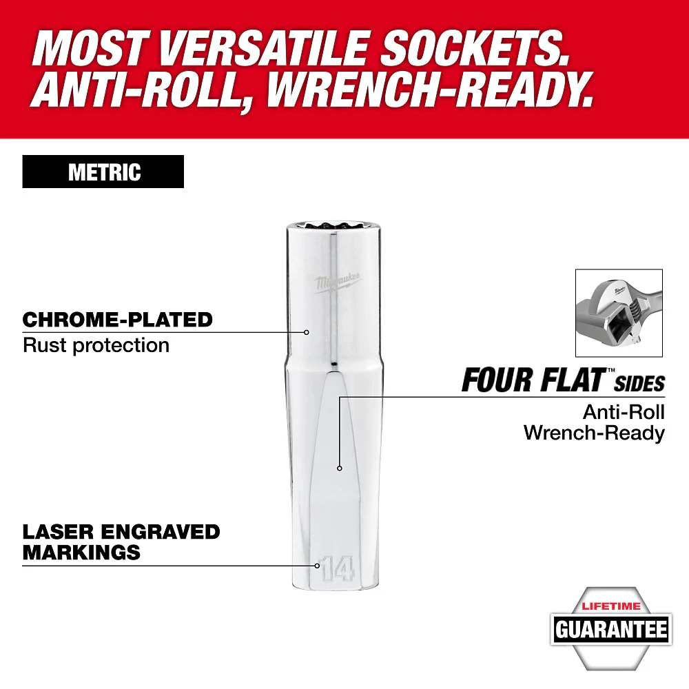 Milwaukee 48-22-9524 1/2 Drive 12-Point Deep Well Metric Socket Set - 13 PC