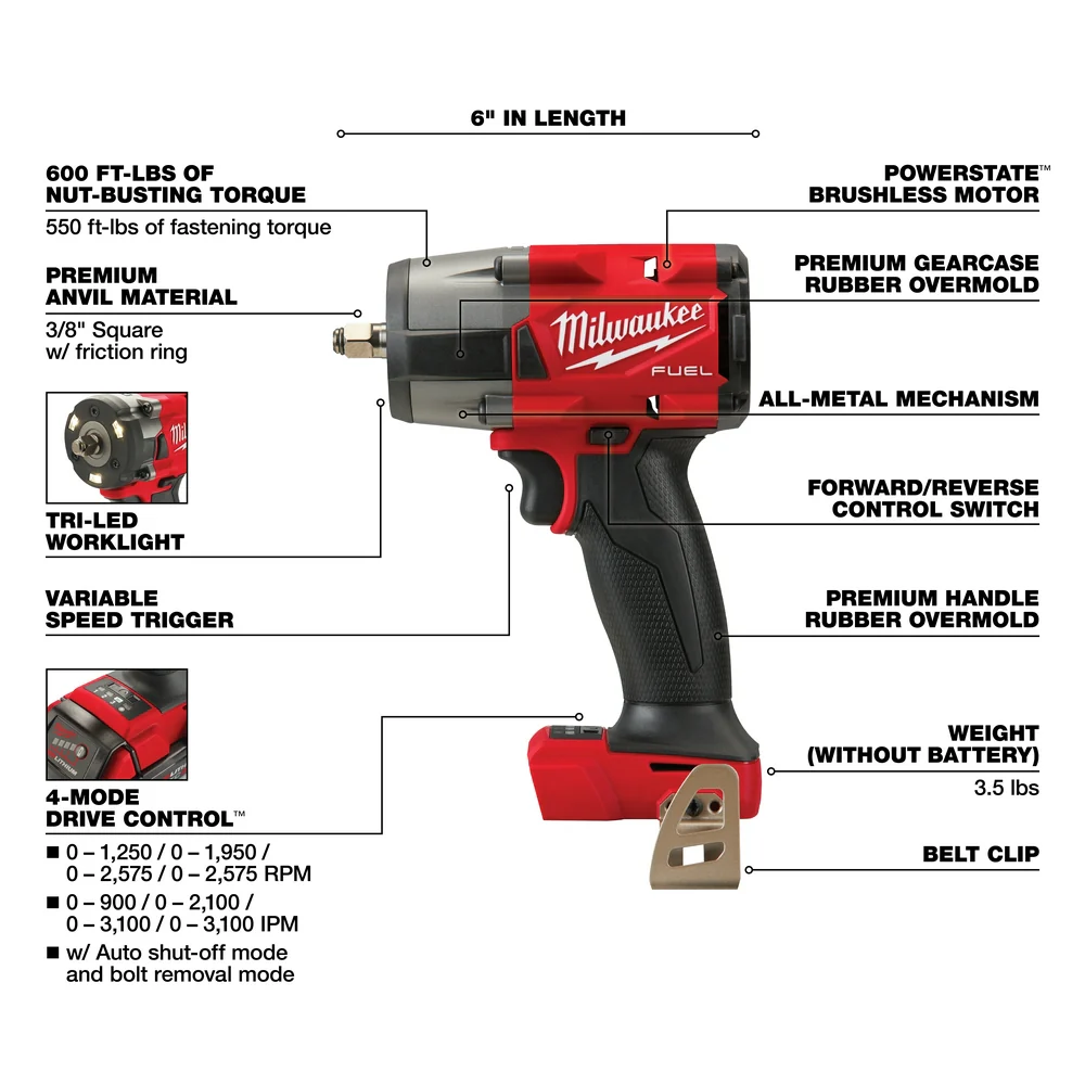 Milwaukee 2960-20GR M18 FUEL 18V 3/8 Li-Ion Impact Wrench w/ 4-1/2-6 Grinder