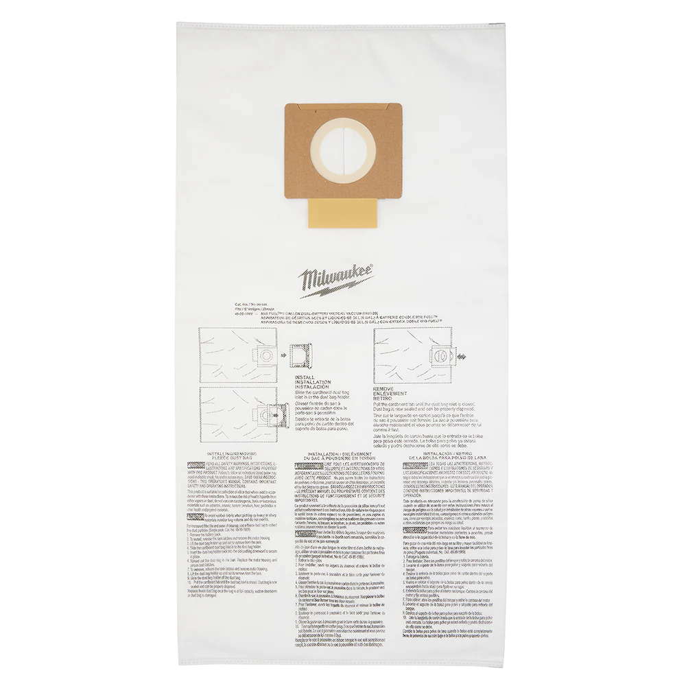 Milwaukee 49-90-1989 9 Gallon Vacuum Fleece Dust Bags - 5 PK