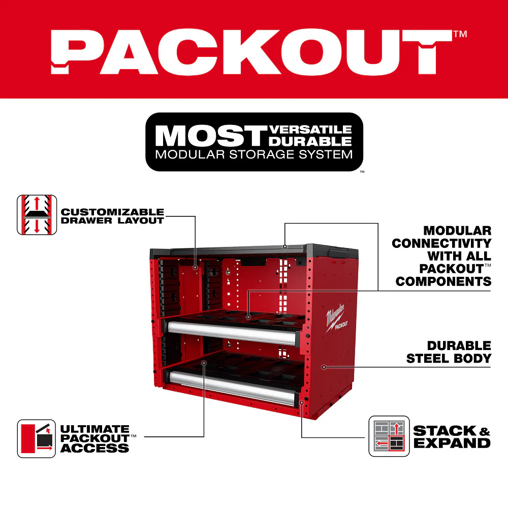 Milwaukee 48-21-8000 PACKOUT Modular Storage System Rack w/ Sliding Drawers