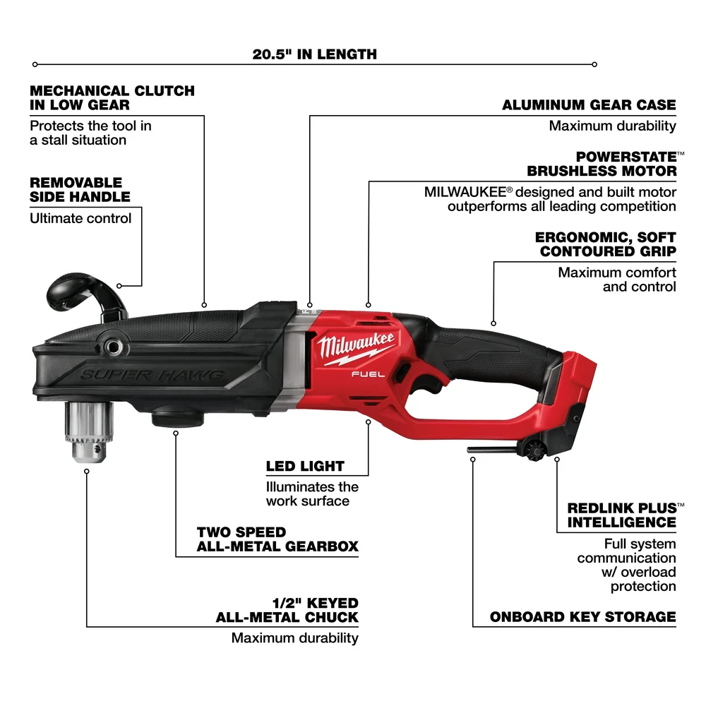 Milwaukee 2809-80 M18 FUEL 1/2 SUPER HAWG Right Angle Drill - Bare Tool Recon