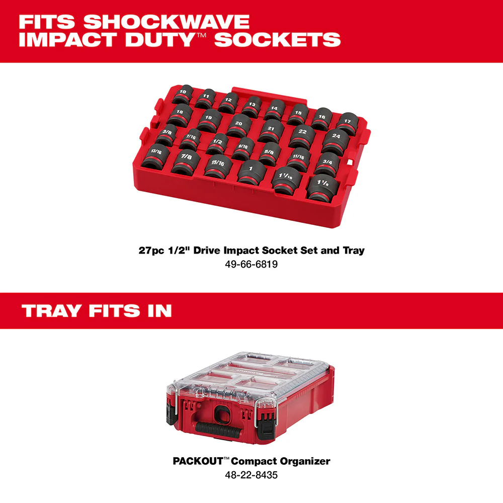 Milwaukee 49-66-6819 SHOCKWAVE 1/2 Impact Duty Socket SAE TRAY Set - 27 PC