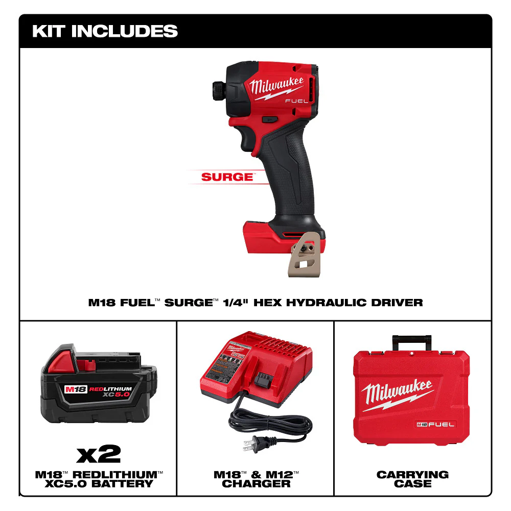 Milwaukee 2761-22 M18 FUEL SURGE 18V 1/4 Cordless Hex Hydraulic Driver Kit