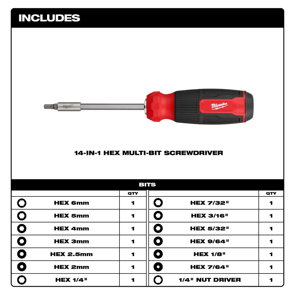 Milwaukee 48-22-2908 14-in-1 Hex Versatile Multi-Bit Screwdriver