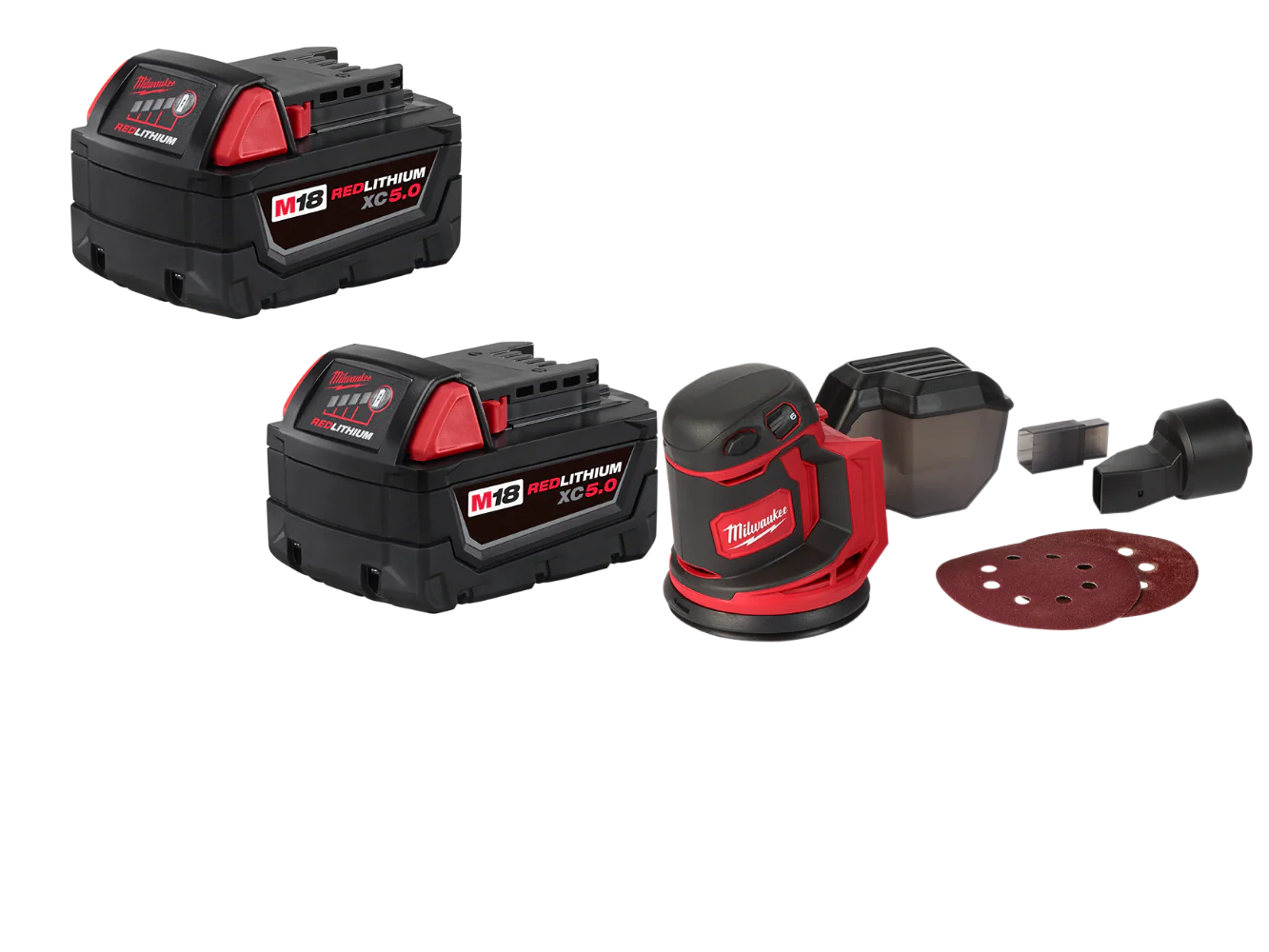Milwaukee 2648-20BT5 M18 Random Orbit Sander w/ XC5.0 Extended Battery - 2 PK