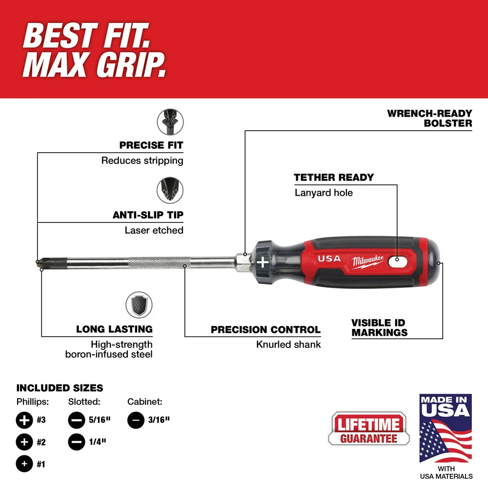 Milwaukee MT200-6 Cushion Grip Screwdriver Set - Made In USA - 6 PC