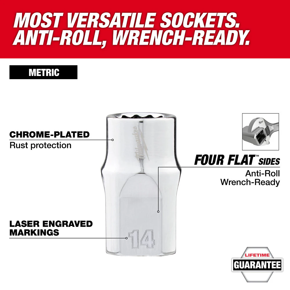 Milwaukee 48-22-9522 1/2 Drive 12-Point Metric Socket Set - 13 PC