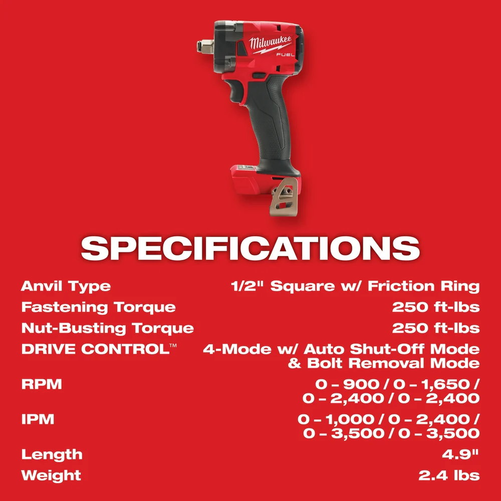 Milwaukee 2855-20 M18 FUEL 18V 1/2 Impact Wrench w/Friction Ring -Bare Tool