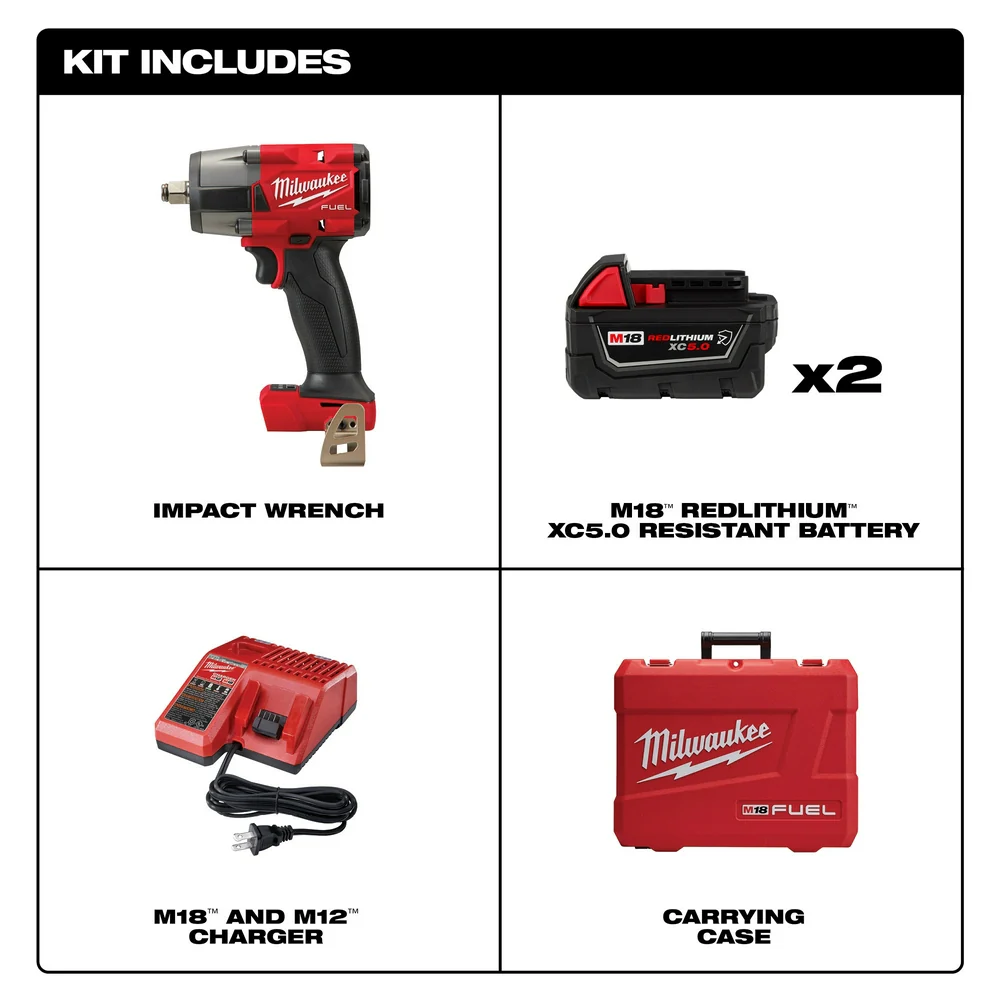 Milwaukee 2962-22R M18 FUEL 18V 1/2 Mid-Torque Impact Wrench w/ Ring Kit