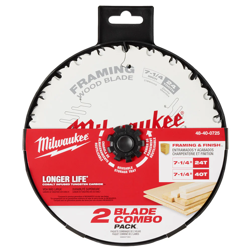 Milwaukee 48-40-0725 7-1/4 24T - 40T Wood Cutting Circular Saw Blade - 2 PK