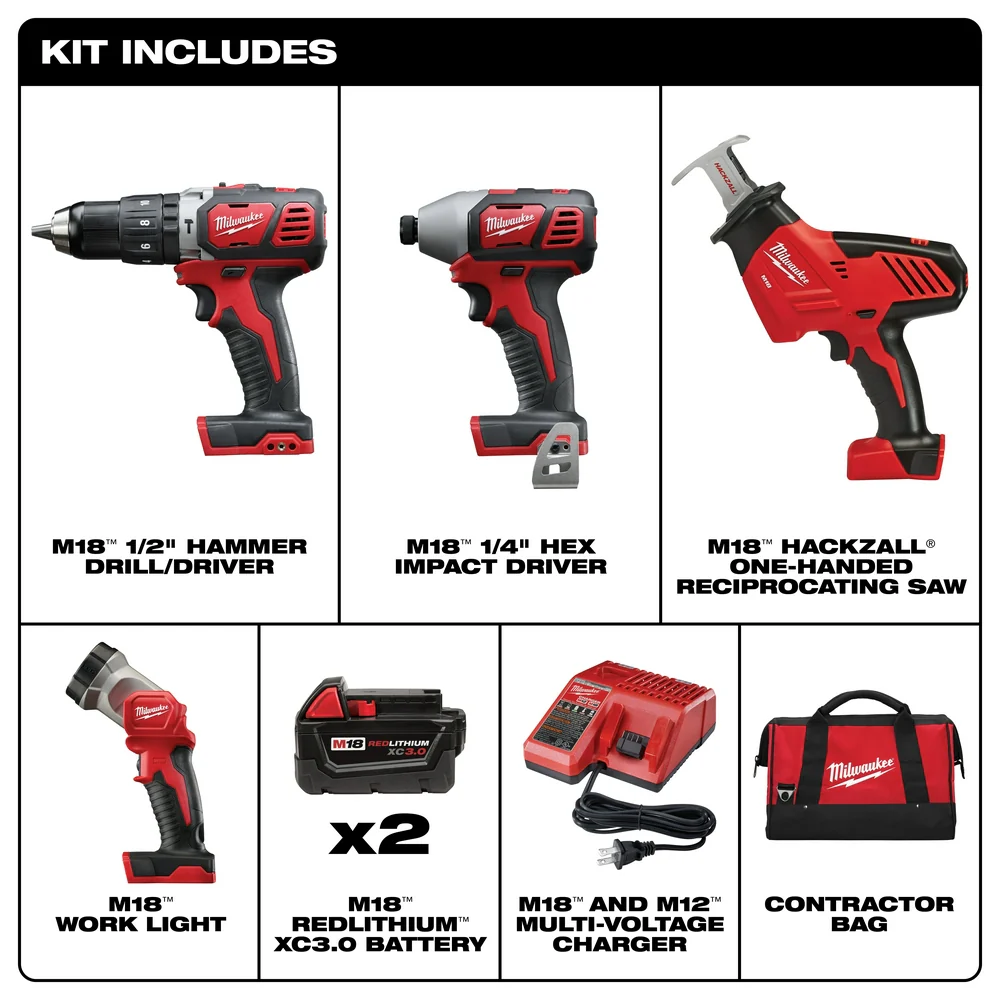 Milwaukee 2695-24 M18 18V Cordless Power Lithium-Ion 4-Tool Combo Kit